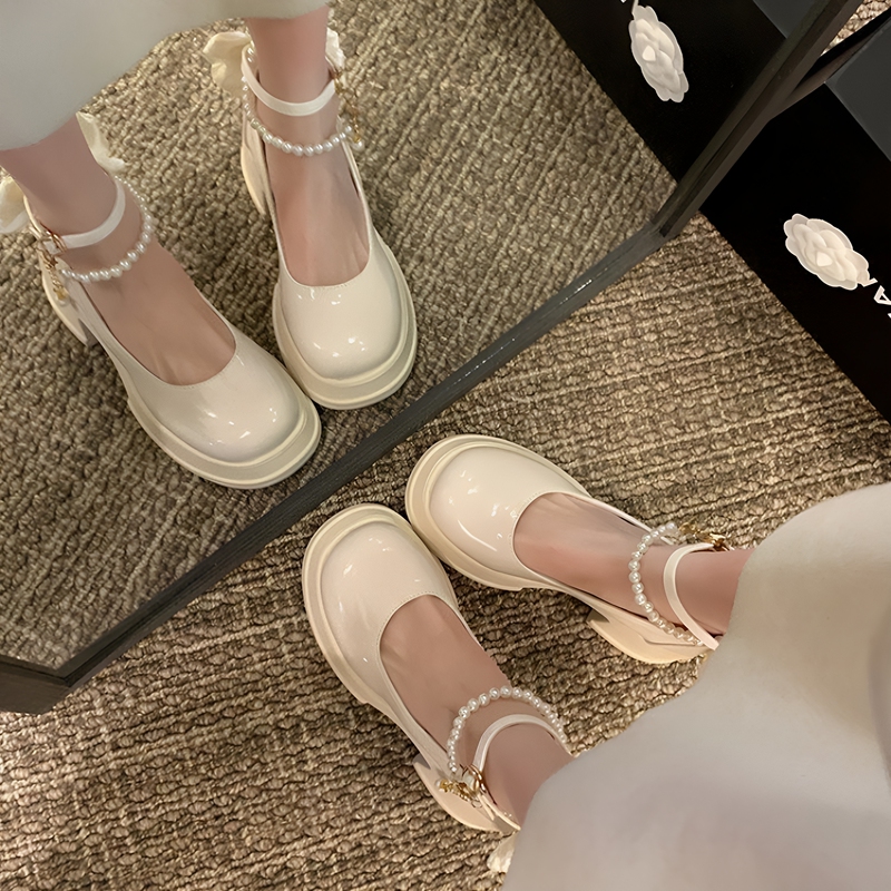 French-Style Mary Jane Shoes for Women 2026 New Model Versatile with Skirts Fairy-Style Chunky High Heels Thick-Soled White Leather Shoes French-Style Mary Jane Shoes for Women 2026 New Model Versatile with Skirts Fairy-Style Chunky High Heels Thick-Soled White Leather Shoes