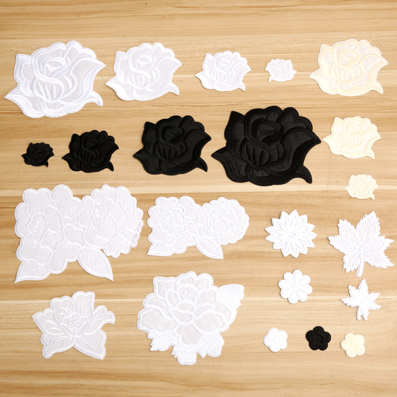 White cloth paste black rose flower hotel tablecloth bed sheet quilt cover patch appliqué dress ironing repair subsidy