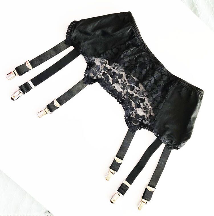 Black Six-Hook Slim Waist Sexy 6-Claw Duckbill Buckle Autumn and Winter Thick Sock Clip Boot Stockings Adjustable Garter Belt for Export