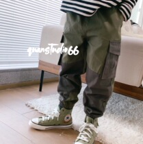 Quanma Family Spring Style Boy Boy Boy Handsome Qi Splicing Pants Kid School Pants Port Wind Bungled Tooling Long Pants