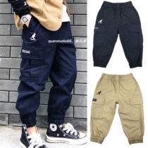 Quanma Family Spring And Autumn Childrens Pants Male And Female Children Day Ensemble Kangaroo Elastic Waist Bunch Foot Children Tooling Long Pants