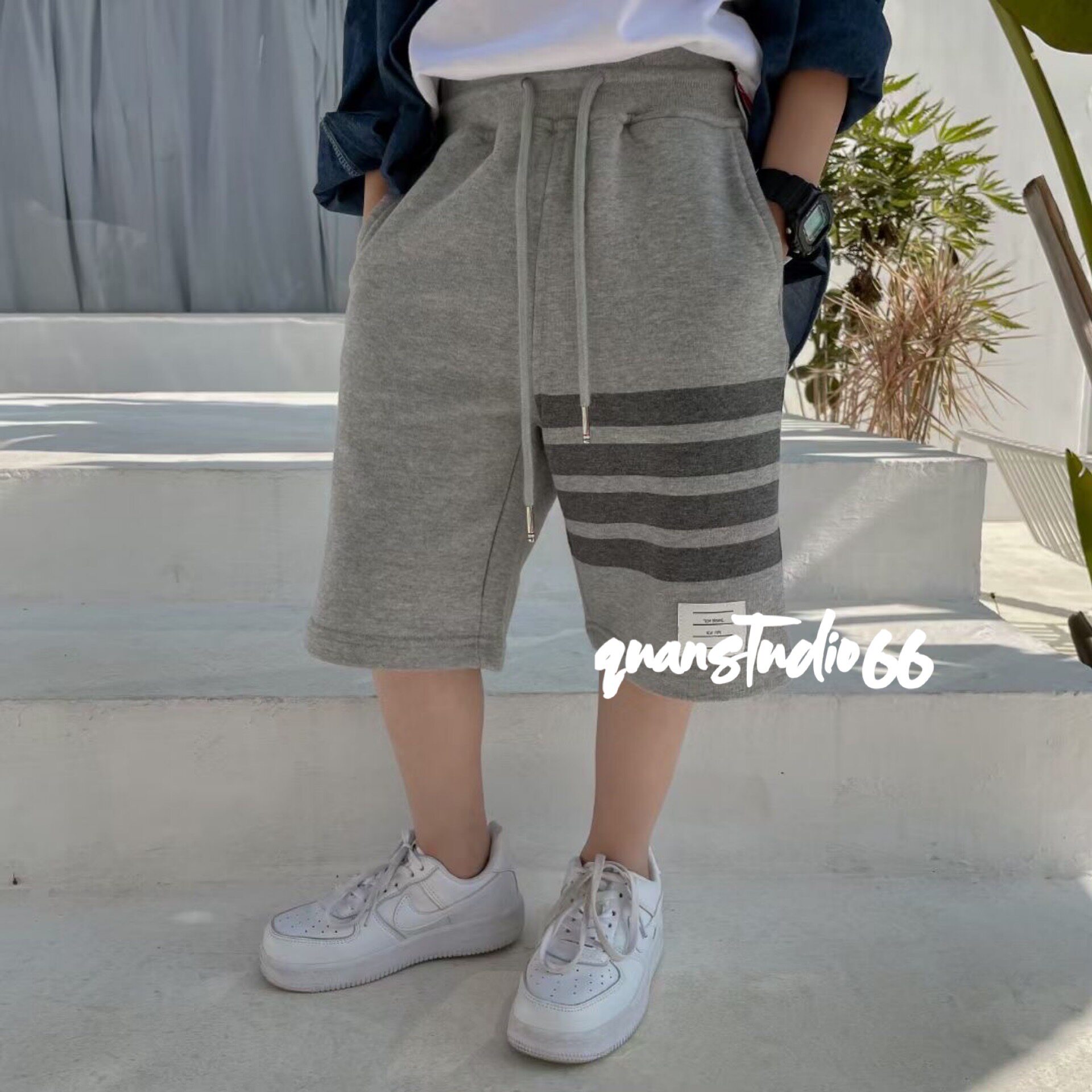 Spring mother's home, baby boy baby white T-shirt boy girl TB color textured sports shorts