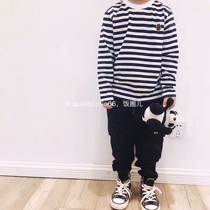 Quanma Family Tide Children Spring Pure Cotton Long Sleeves T-shirt Stripe Control Recommendation Day Department Embroidery Mark Foundation 100 Hitch Striped Shirt