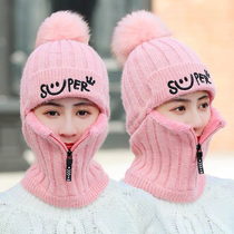 Hat female winter Korean version of Joker ear protection knitted wool cap cycling warm plus velvet thickened windproof and cold mask