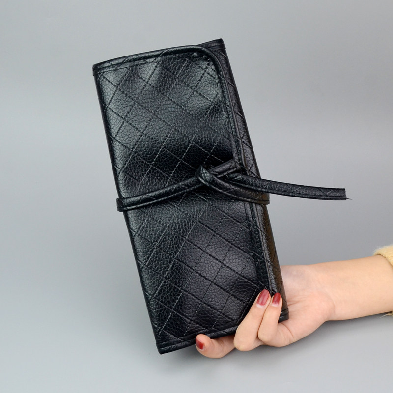 Fashion Leather Makeup Brush Storage Bag 14 Hole Large Capacity Brush Makeup Tool Tie Line Portable Makeup Brush Bag