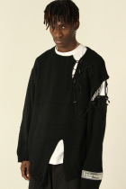 harsh and cruel 18aw silhouette destruction sense rubber band interrupt design irregular cut sweater