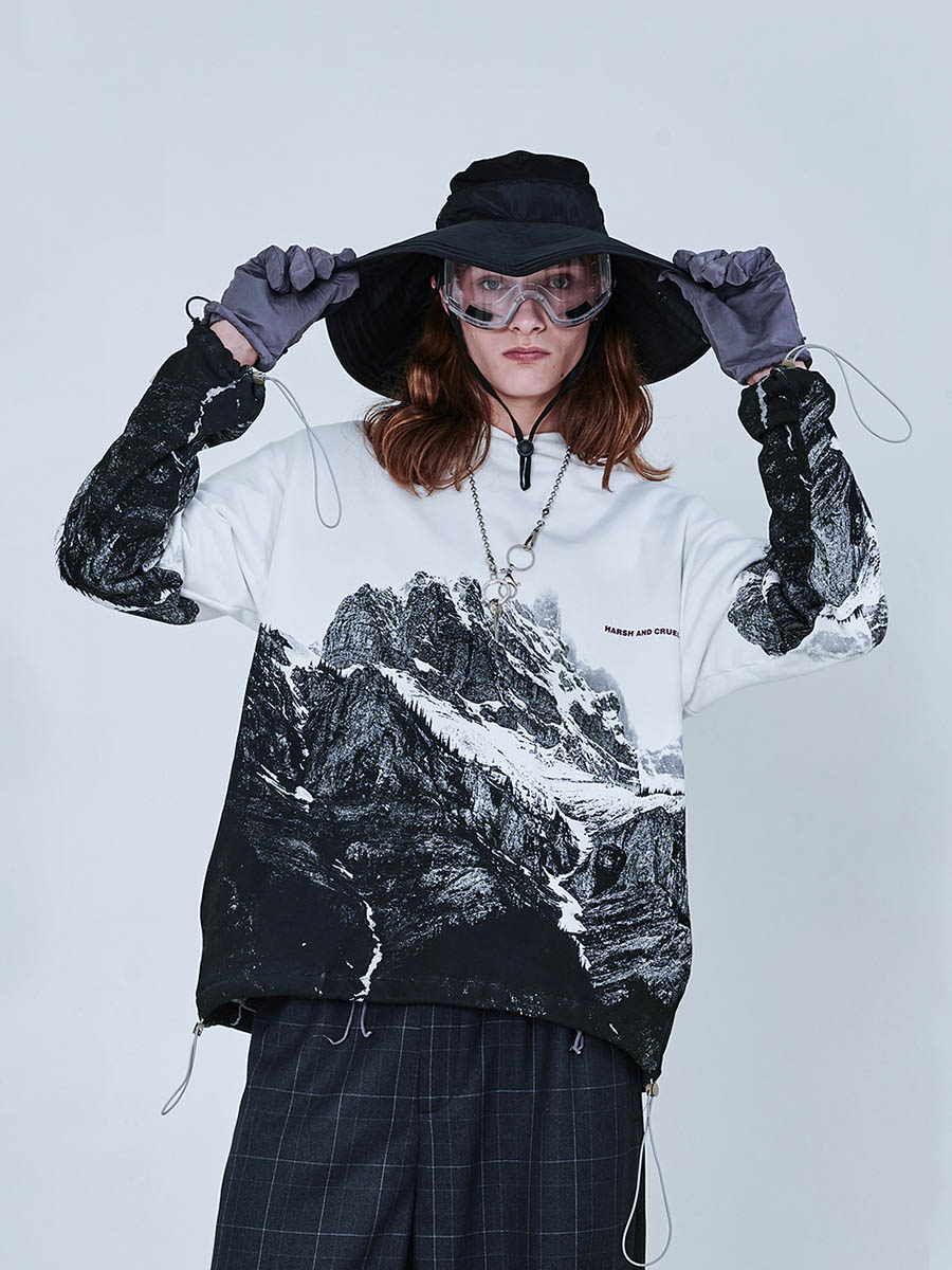 harshandcruel snow mountain full of printed tide lovers with cap sleeve head casual blouse for men and women 2019 new wave easing