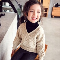 Girls sweater 2022 winter clothing new children Korean version knit undershirt baby dummy two sets of jacket foreign air blouse