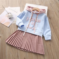 Small and medium girls autumn clothes dress dress 2022 new childrens dress Han version splicing skirts autumn foreign air trendy wave clothes