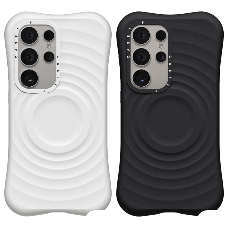Co-Branded Solid Color Wave Shell in Black and White Suitable for Samsung Galaxy S24 Ultra/S24/S25/S25 Ultra Phone Case, Water Wave Magnetic Shockproof Simple Protective Cover