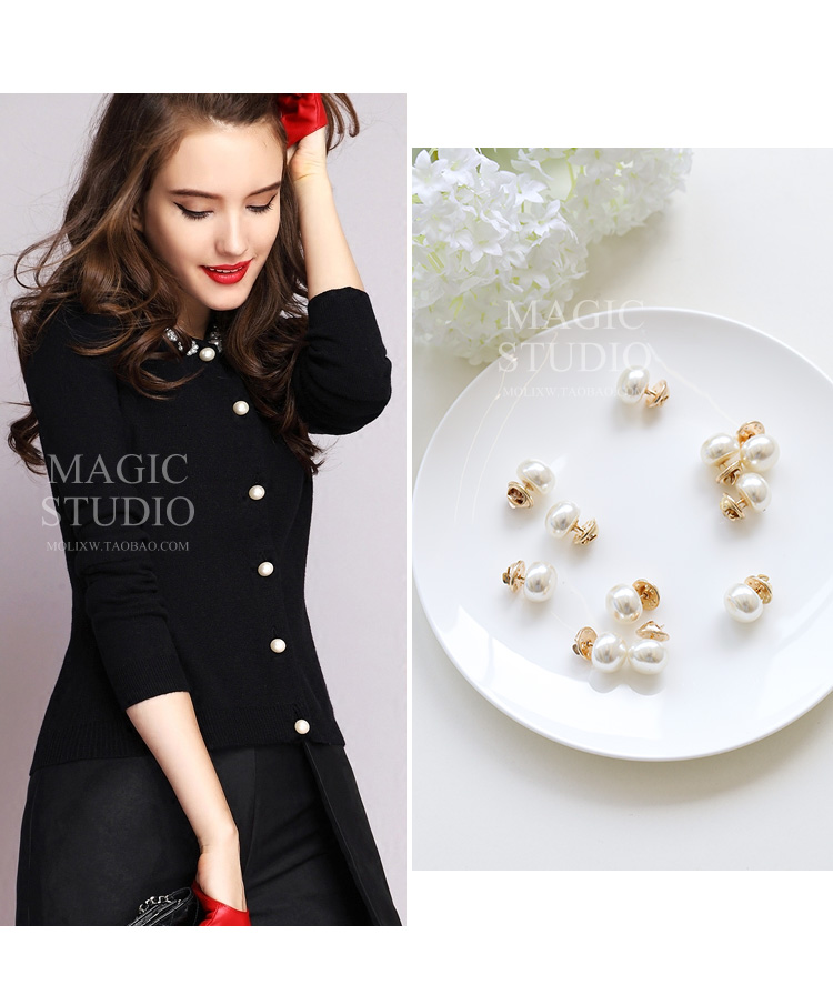 Hàn Quốc khí chất ngọc trai mùa thu và mùa đông áo len cổ áo khóa áo sơ mi hoang dã chống ánh sáng pin nút nhỏ huy hiệu