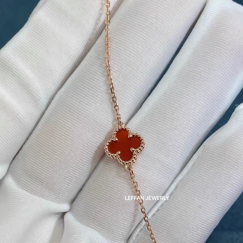 18K Gold Small Flower Bracelet with White Mother-Of-Pearl/Red Agate Design, Shuibei Jewelry Factory High-End Gift, Real Gold That Does Not Fade