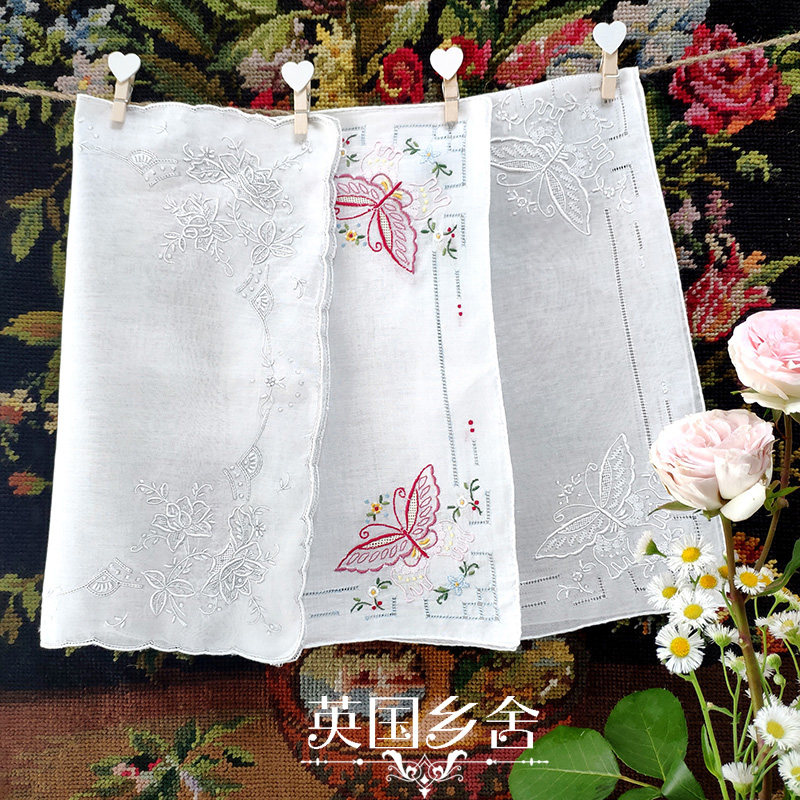 Rose & Butterfly Pure Cotton Fine Yarn Full Artisanal Tidal State Embroidered Craft Handkera Gift hand letter Three in