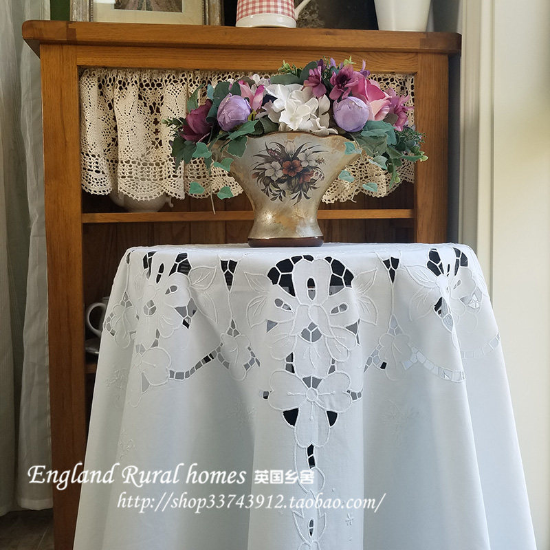 Nordic white romantic hand-embroidered cotton Chaozhou pad embroidery round tablecloth cover towel with high foreign trade price