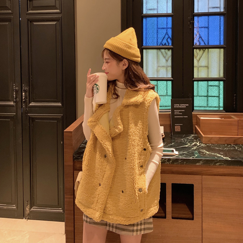 Light cooked lamb wool vest vest two-piece set early spring outer wear mid-length vest set autumn and winter 2021 new women