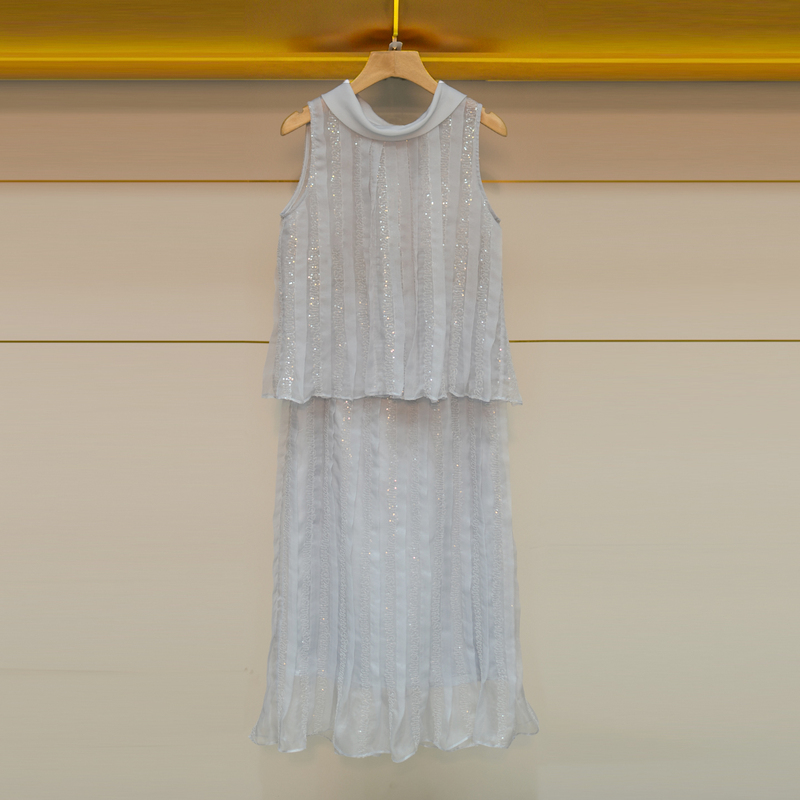 Fairy-Style Elegant Goddess Outfit for Women 2026 New Summer Sleeveless Vest Pleated Skirt Two-Piece Set