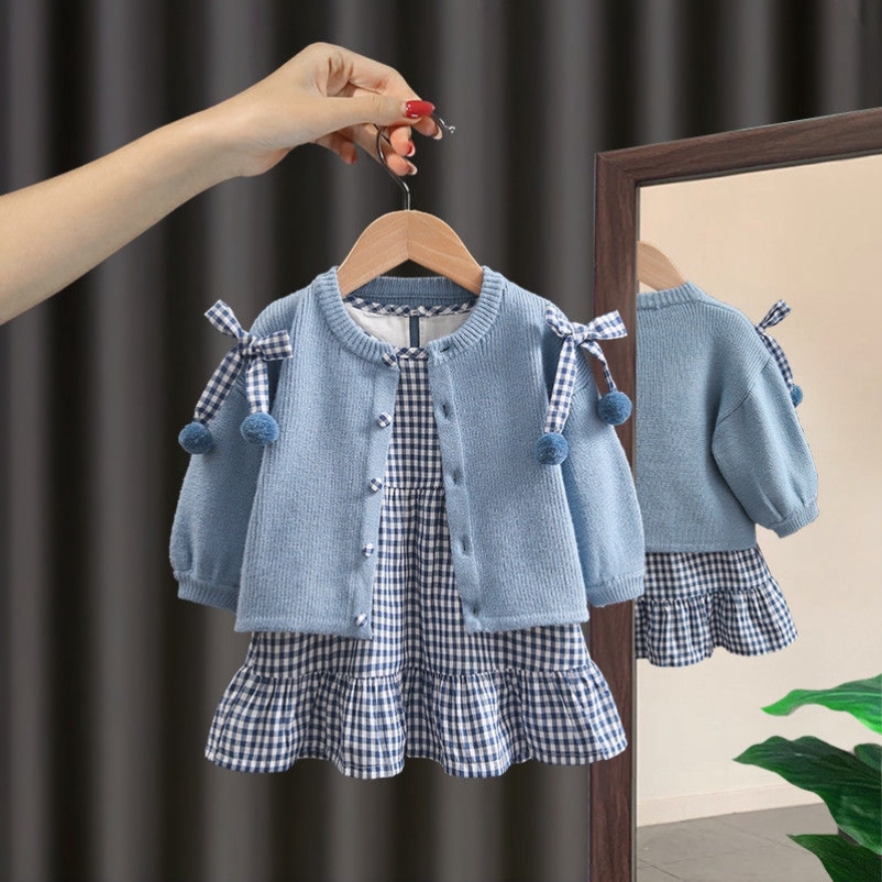 Girl suit 2021 new children Korean version plaid Two sets of children Children's clothes Spring and autumn trendy female baby autumn clothes
