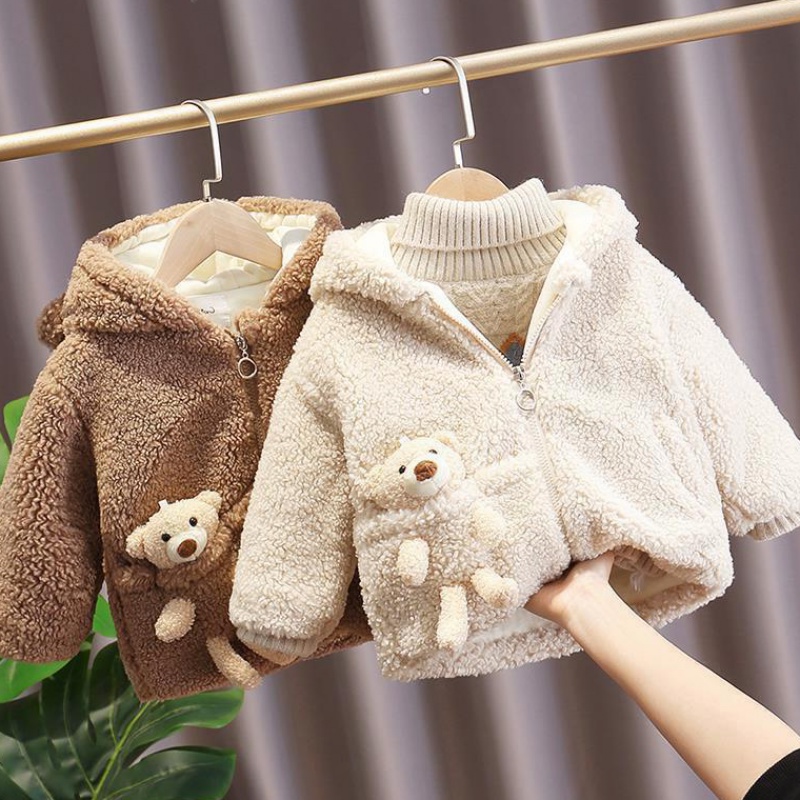 Western style coat children's plus velvet thickened baby imitation lamb wool boys and girls autumn and winter new baby children's warm cotton coat
