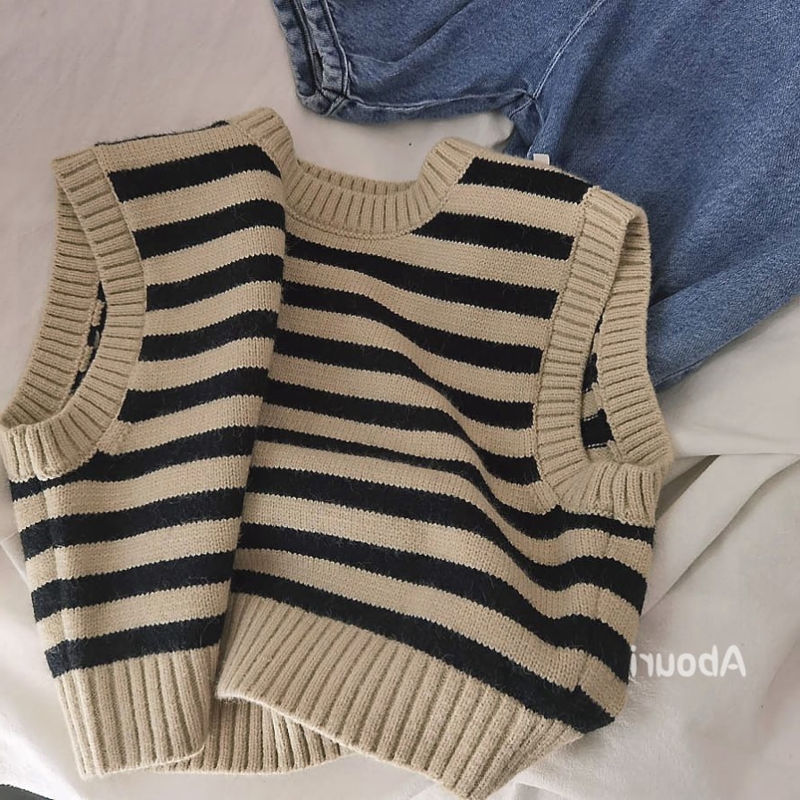New Korean version of male and female child stripes knit waistcoat for children round collar jacket with fur coat 2021 fall 3