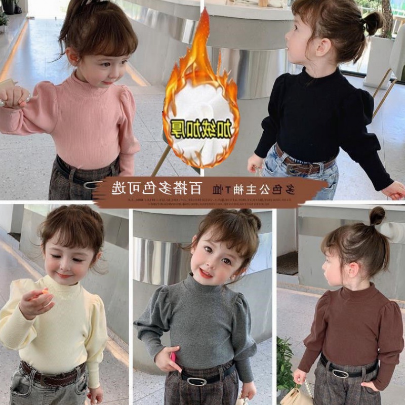 2020 girls' autumn and winter clothes new princess sleeve Korean version plus velvet children's T-shirt 6 baby foreign style spring and autumn style bottoming shirt