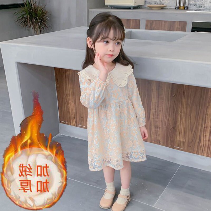 Girl Foreign Dress Spring Autumn Baby Foreign Pie Dress Children Long Sleeves Lace Dress Fall Children Princess Skirt Tide Autumn Clothes