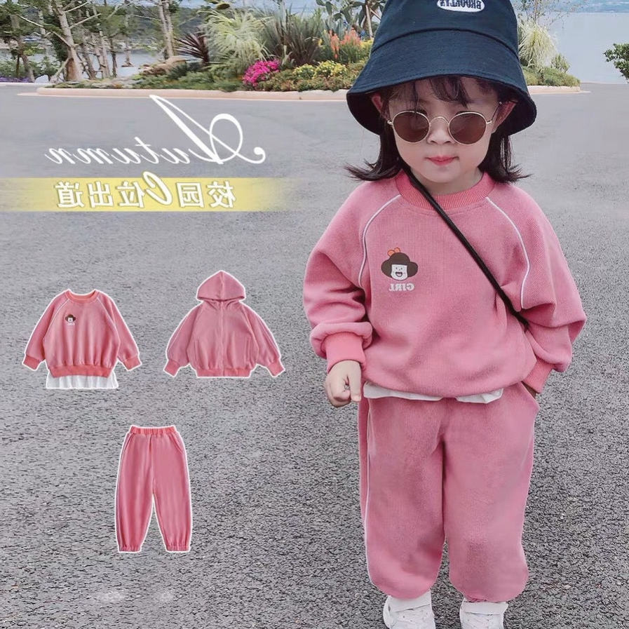 2021 Winter Clothing Children Sports Suit Girl Thick T-Shirt Pants Infant Jacket Little Girl Korean version of two sets