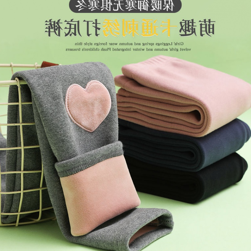 Girls' pure cotton plus velvet underwear autumn and winter style outer wear Western style 2021 baby children's suit one-piece fleece warm trousers