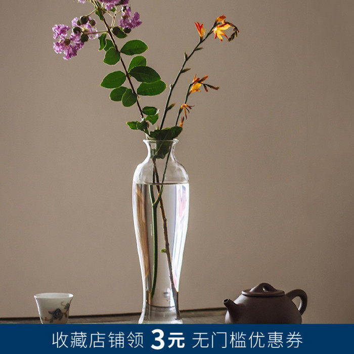 Chinese Style Meditation Glass Florator Guanyin Bottle Day Style Flower Intercalation Transparent Living Room Table Tea Mat With Soft Dress Hem