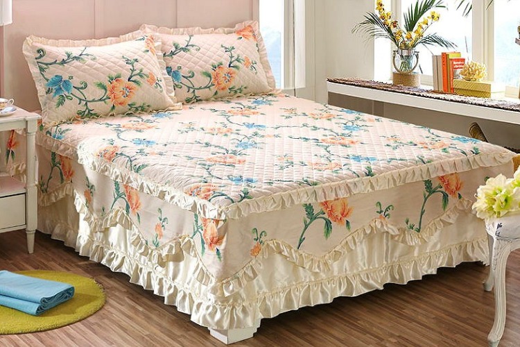 Giường bông váy giường bao gồm bông bông giường bìa xù quilt cover dày bông duy nhất mảnh bông không trượt 1.8m 2.0m