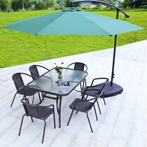 Outdoor rock board table and chair outdoor home rattan dining table leisure combination storage Terrace Outdoor rattan chair courtyard with umbrella