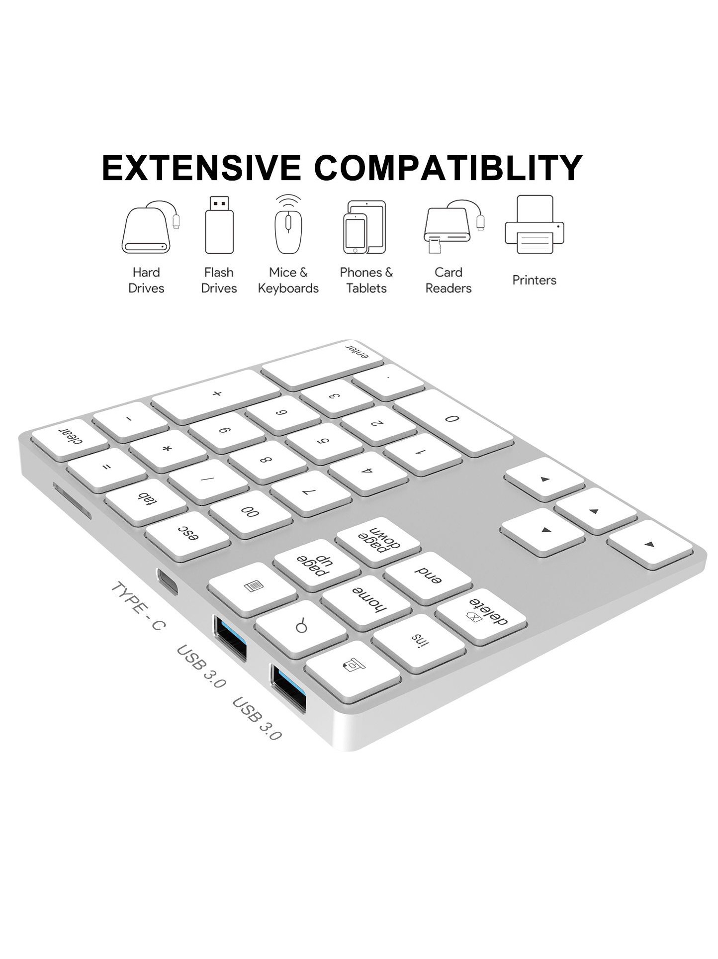 Bluetooth Numeric Keypad Laptop External USB expansion HUB Calculator function Financial keyboard