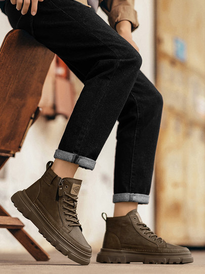 Martin boots men's 2026 spring and autumn new Huizhou British zipper men's casual leather shoes mid-top spring men's shoes