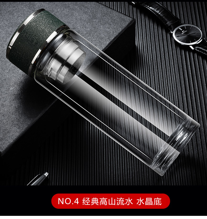 Male shu also double glass cup tea custom heat water separation water cup upset portable filtration crystal