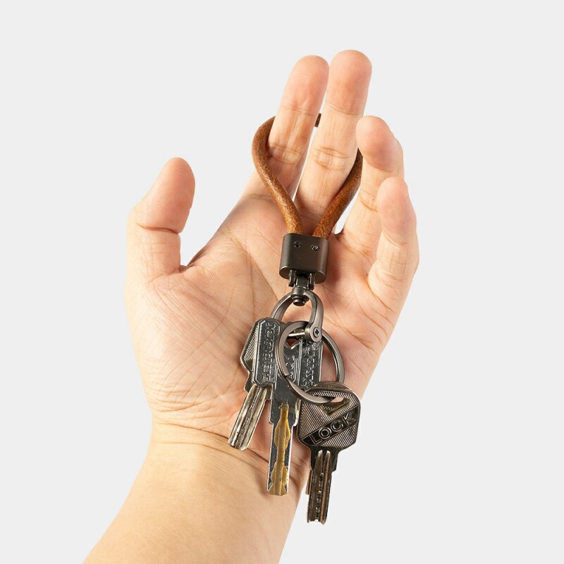 No name handmade cowhide rope keychain simple forest men's and women's waist hanging anti-lost metal pendant keychain