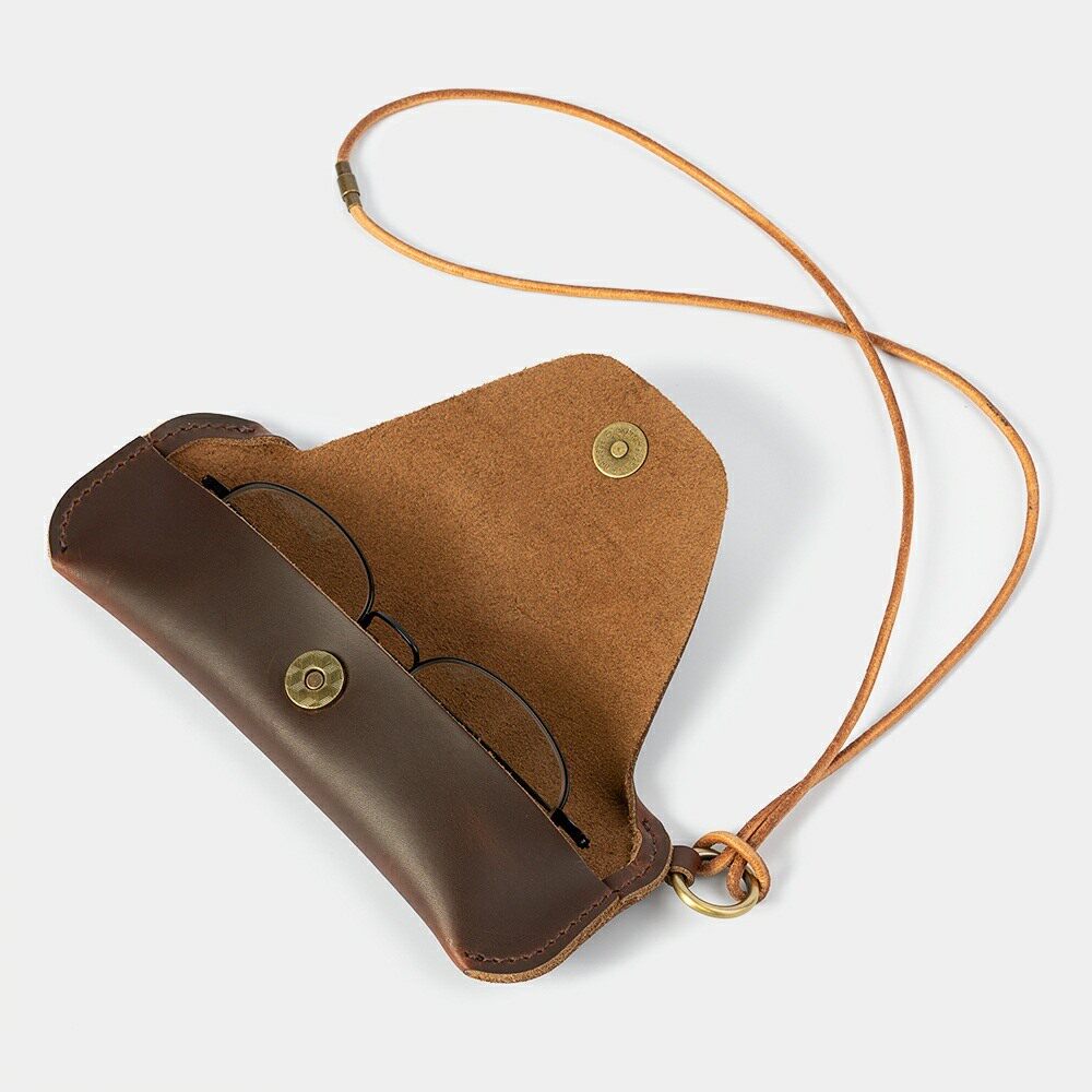 No name hand-made simple glasses bag creative neck glasses case retro crazy horse skin myopia glasses presbyopic glasses case