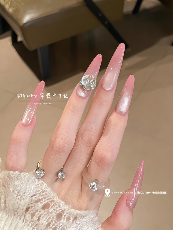 【Peach Bobo】Handmade Wearable Nails Whitening Gradient Cat Eye Peach Pink Gentle Whitening Medium-Length Nail Stickers 【Peach Bobo】Handmade Wearable Nails Whitening Gradient Cat Eye Peach Pink Gentle Whitening Medium-Length Nail Stickers