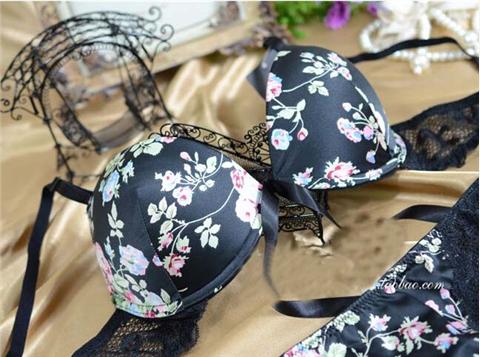 Dòng đầu tiên của Pháp Bal * lo * m màu đen và trắng satin đẹp sâu V tập hợp đồ lót bra đồ lót