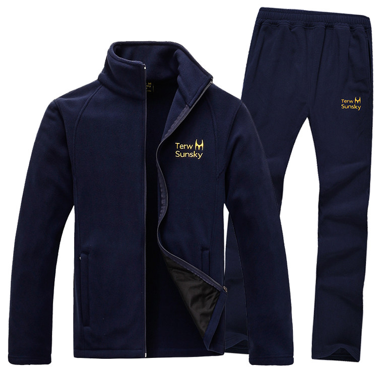 Spring and Autumn Outdoor Sports Leisure Fleece Pants Suit Men Warm Double-sided Fleece Home Suit