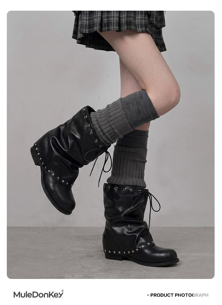 Mule Donkey PU Studded Round-Toe Western Ankle Boot
