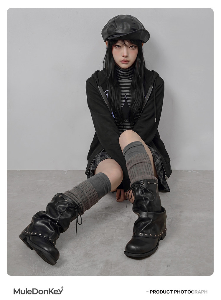 Mule Donkey PU Studded Round-Toe Western Ankle Boot
