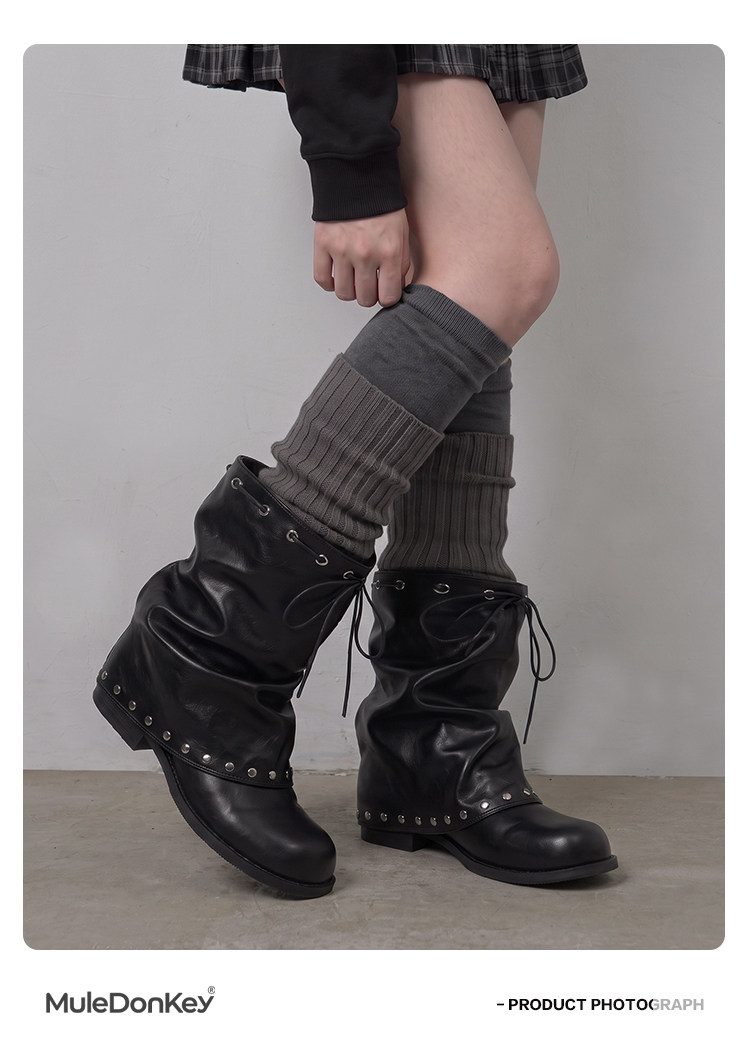 Mule Donkey PU Studded Round-Toe Western Ankle Boot