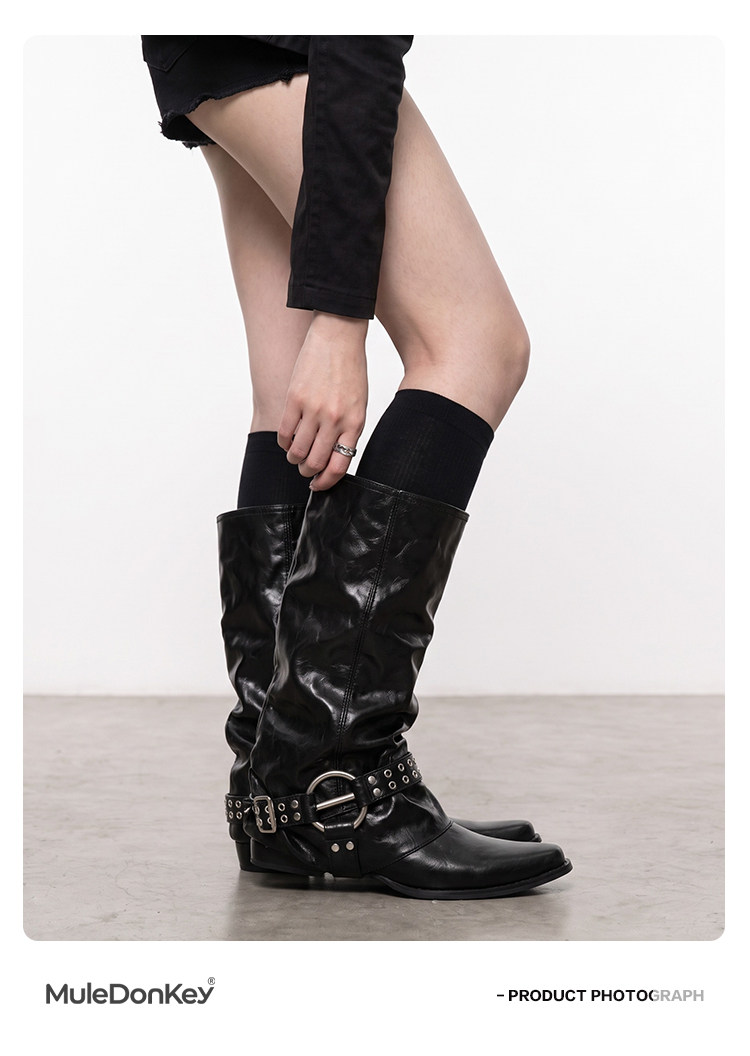 Mule Donkey Suede Pointed-Toe Mid-Calf Western Boot