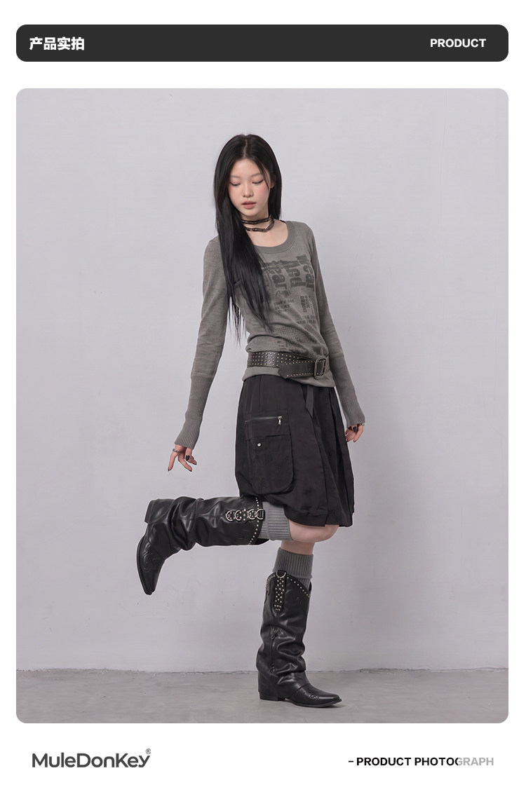Mule Donkey Studded Belted Over-The-Knee Western Boot