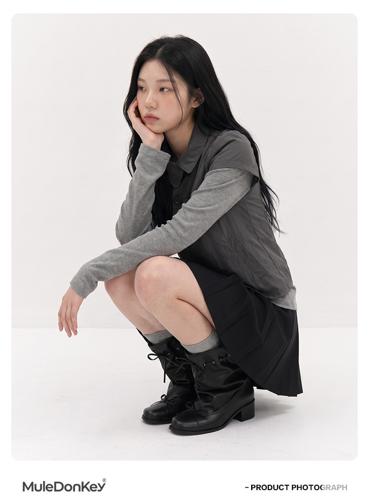 Mule Donkey Patent Square-Toe Mid-Calf Boot