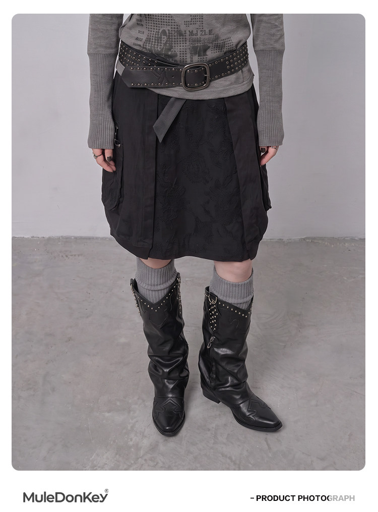 Mule Donkey Studded Belted Over-The-Knee Western Boot