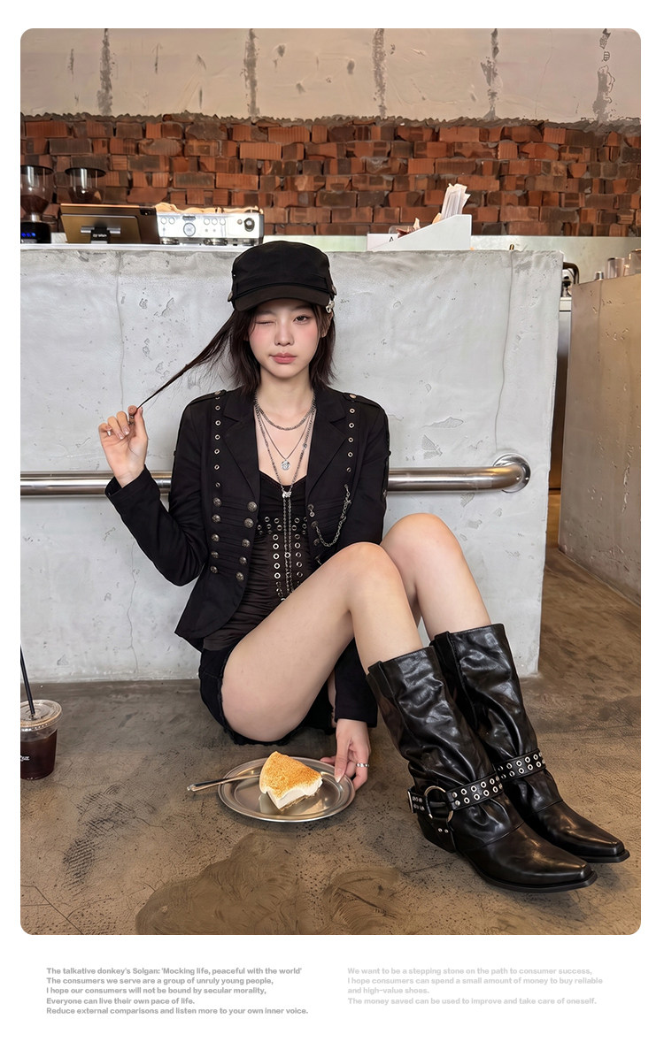 Mule Donkey Suede Pointed-Toe Mid-Calf Western Boot