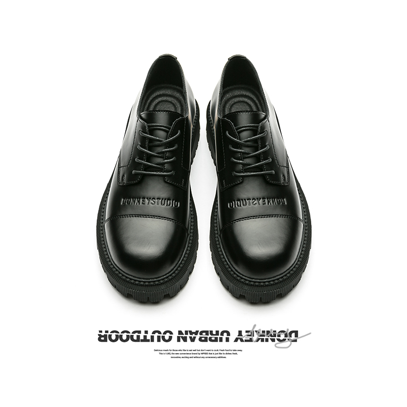 Multi-mouthed donkey Donkey professional creed thick bottom big head tie casual belly black small leather shoes men's thick heel shoes