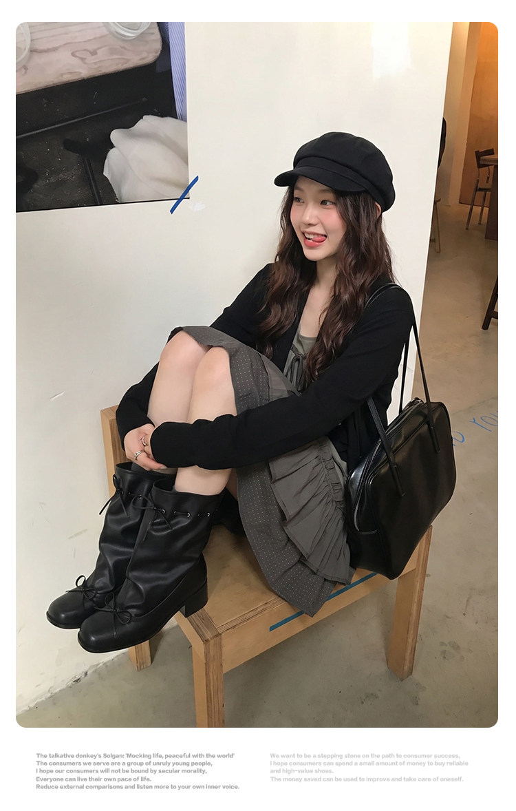 Mule Donkey Patent Square-Toe Mid-Calf Boot