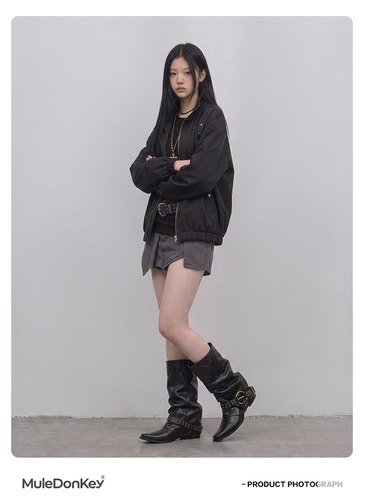 Mule Donkey Studded Pointed-Toe Mid-Calf Boots