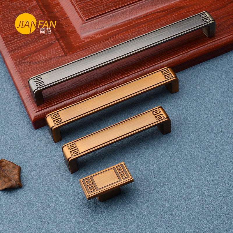 New Chinese wardrobe door pull handle overall cupboard drawer Home inimitable antique yellow ancient bronze square bronze square double-face double-hole handle